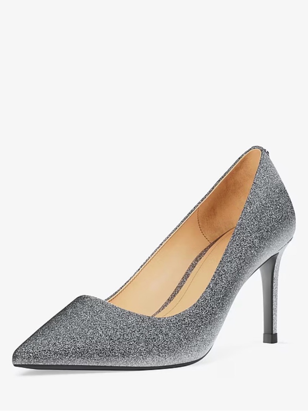 Michael Kors Glitter Pointed-Toe Pumps in Silver gunmetal color 8.5